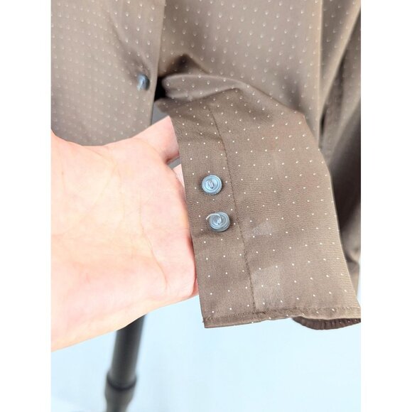 Vintage 1980s Women's Brown Silky Collared Blouse Button-Down Dress Top Sz 16 - Picture 6 of 10